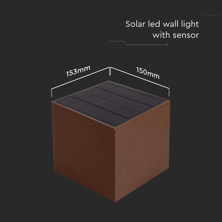 LED Solar wandlamp met sensor LED/9W/3,7V 3000/4000/5000K 2600 mAh IP65 bruin
