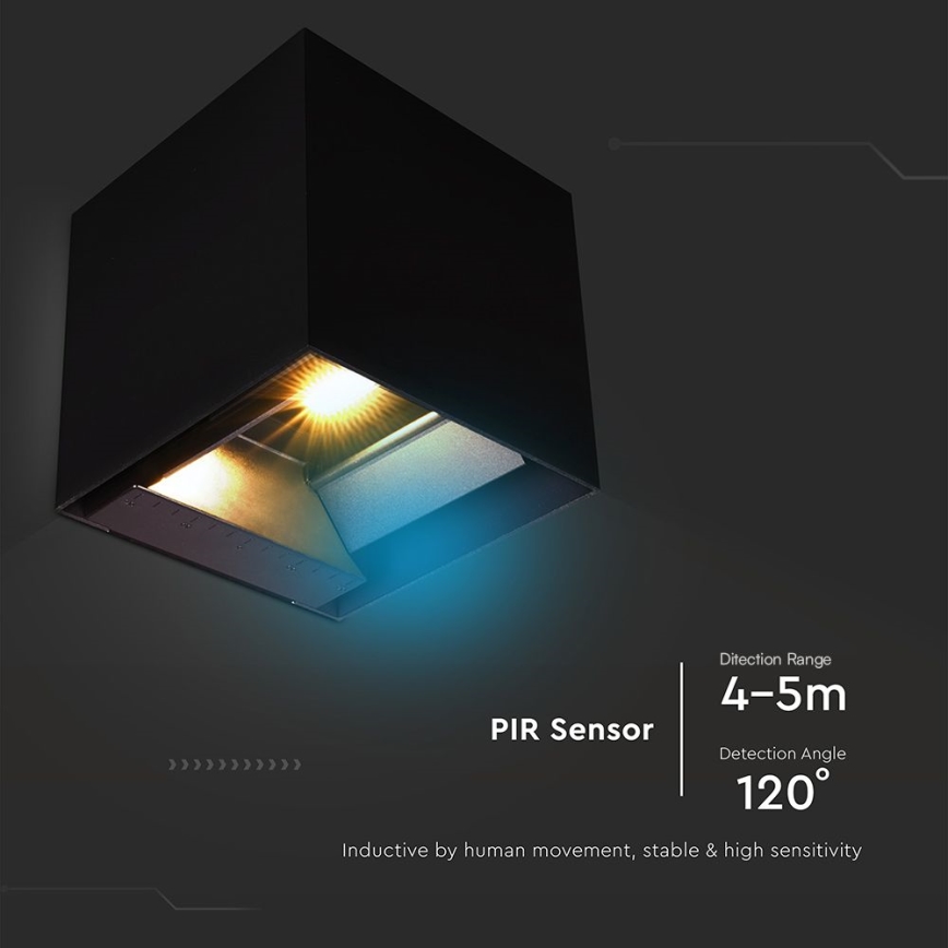 LED Solar wandlamp met sensor LED/9W/3,7V 3000/4000/5000K 2600 mAh IP65 zwart