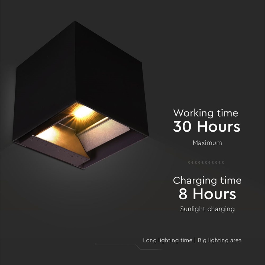 LED Solar wandlamp met sensor LED/9W/3,7V 3000/4000/5000K 2600 mAh IP65 zwart