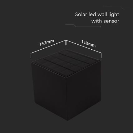 LED Solar wandlamp met sensor LED/9W/3,7V 3000/4000/5000K 2600 mAh IP65 zwart