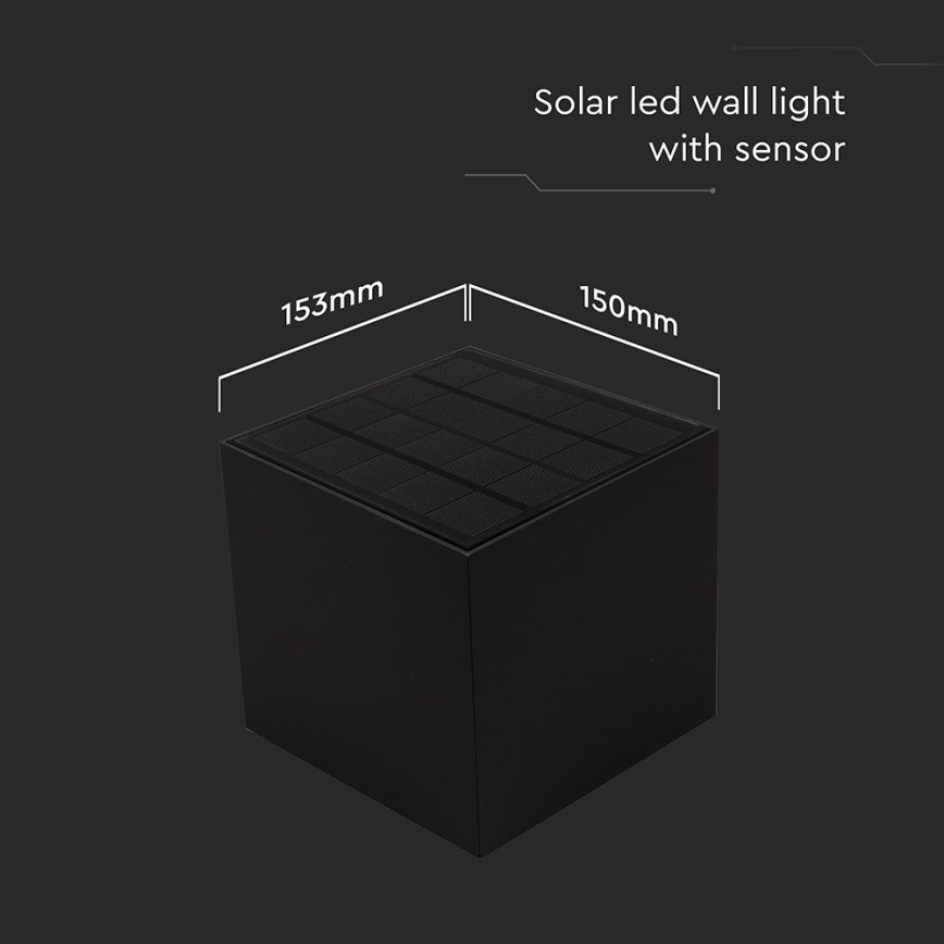 LED Solar wandlamp met sensor LED/9W/3,7V 3000/4000/5000K 2600 mAh IP65 zwart