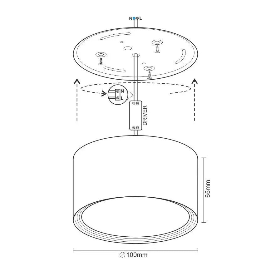 LED spot LED/12W/230V 4000K diameter 10 cm zwart