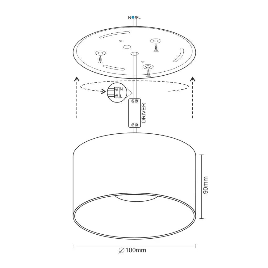LED spot LED/16W/230V 4000K diameter 10 cm zwart