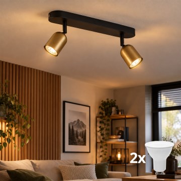LED spotlamp TOP 2xGU10/10W/230V goud/zwart