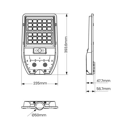 LED straatlantaarn op zonne-energie VIA 50W/5000 mAh 3,2V 6000K IP65 + afstandsbediening