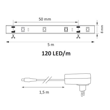 LED Strip 5m LED/36W/12V 4000K