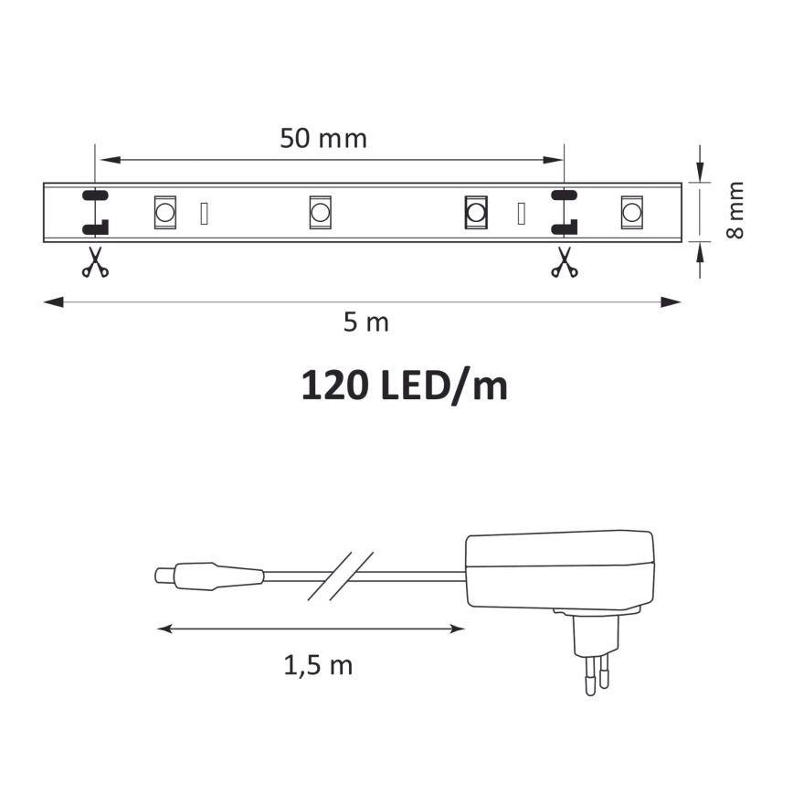 LED Strip 5m LED/36W/12V 4000K