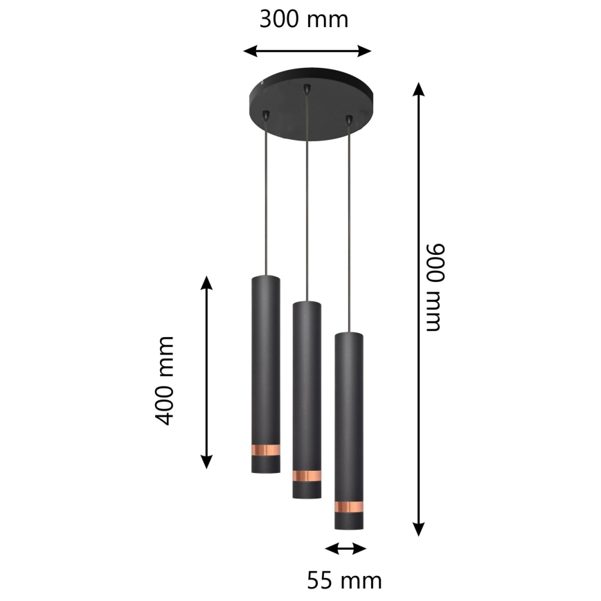 LED Suspension filaire TUBA 3xGU10/4,8W/230V noire/cuivre
