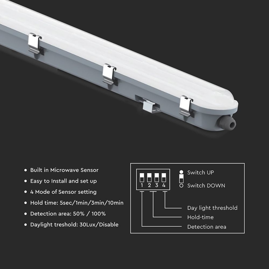 Technische LED-TL-armatuur met bewegings- en schemersensor LED/36W/230V 4000K IP65 120 cm