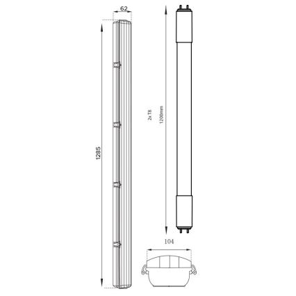 LED TL-buis werkverlichting T8 2xG13/18W/230V 4000K IP65 128,5 cm