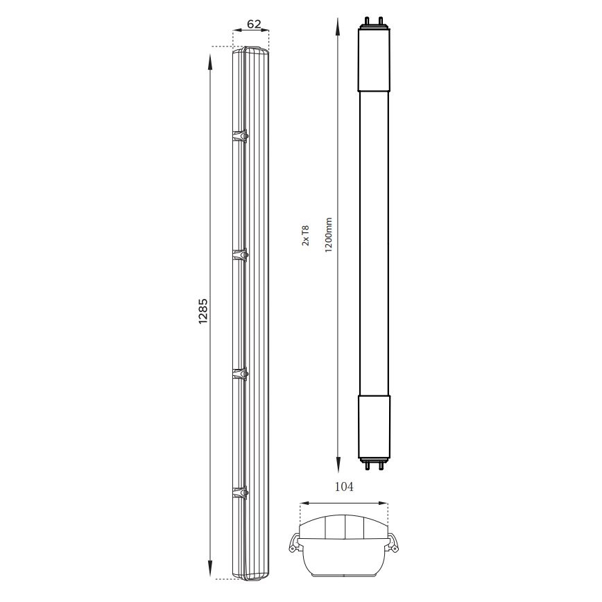 LED TL-buis werkverlichting T8 2xG13/18W/230V 4000K IP65 128,5 cm