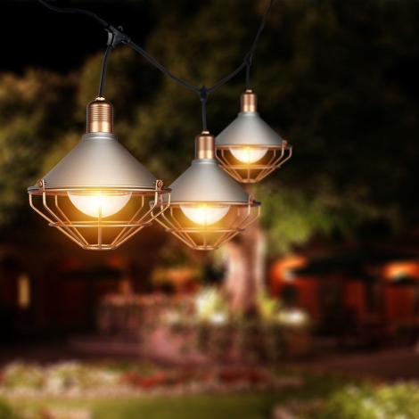 Kerstmis adopteren gips LED Tuin Hanglamp PREMIUM STRING 3m 6xE27/8W/230V IP65 grijs/brons |  Lumimania