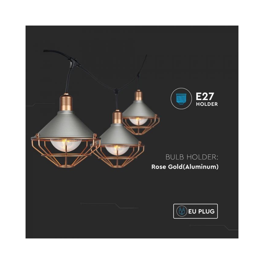 LED Tuin Hanglamp PREMIUM STRING 3m 6xE27/8W/230V IP65 grijs/brons