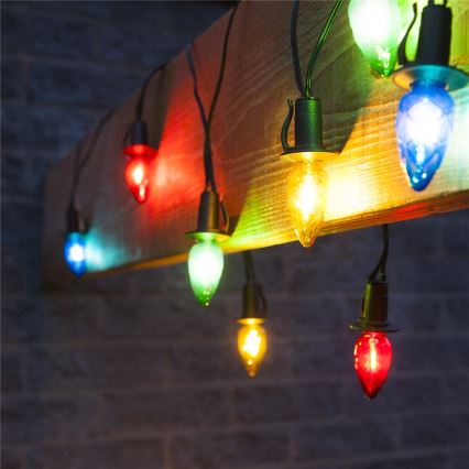 Uitbreidbaar LED-buitenlichtsnoer CONE FILAMENT 20xE10 14m kleurig/warm wit IP44, Gemaakt in de EU