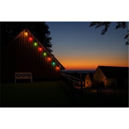 Uitbreidbaar LED-buitenlichtsnoer CONE FILAMENT 20xE10 14m kleurig/warm wit IP44, Gemaakt in de EU