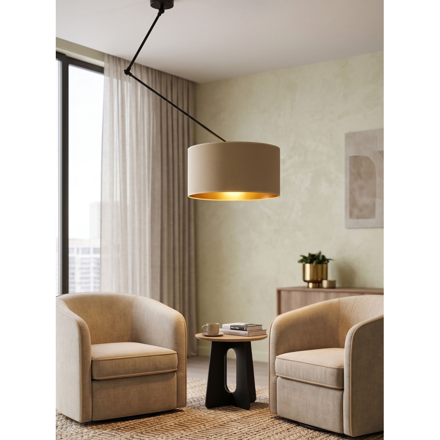 LED verstelbare hanglamp met stang GORTA 1xE27/60W/230V beige/goud