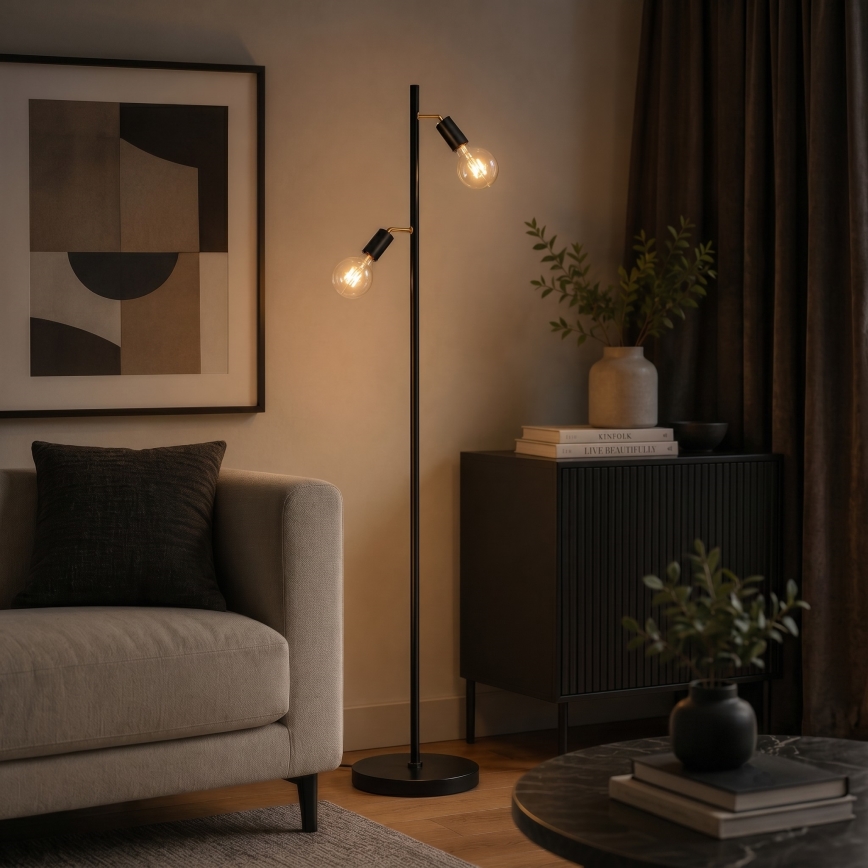 LED vloerlamp 2xE27/7W/230V 2000K zwart/goud