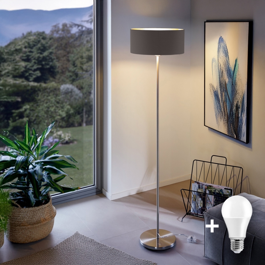 LED vloerlamp TUNJA 1xE27/20W/230V Ø 38 cm mat chroom/bruin