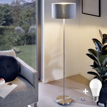 LED vloerlamp TUNJA 1xE27/20W/230V Ø 38 cm mat chroom/grijs