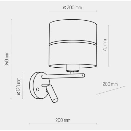 LED Wand Lamp HILTON 1xE27/15W/230V + LED/3W/230V messing/zwart