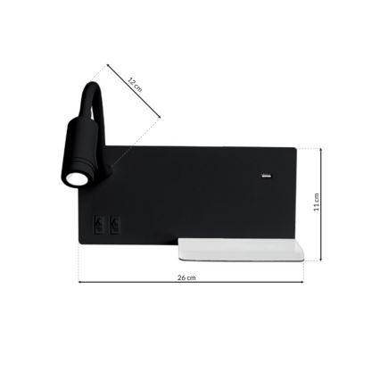 LED Wand Lamp SHELF 1xLED/4W+1xLED/5W+1xLED/2W/230V zwart