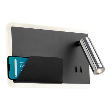 LED wand verlichting BOARD LED/7,8W/230V + LED/3W zwart/glanzend chroom