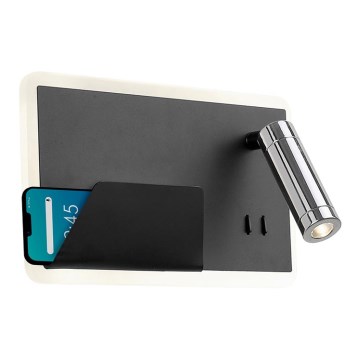 LED wand verlichting BOARD LED/7,8W/230V + LED/3W zwart/glanzend chroom