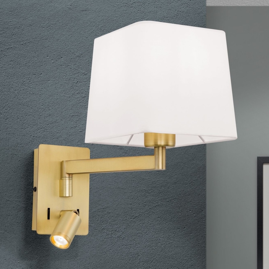 LED Wandlamp CARLTON 1xE27/40W/230V + LED/3W wit/goud