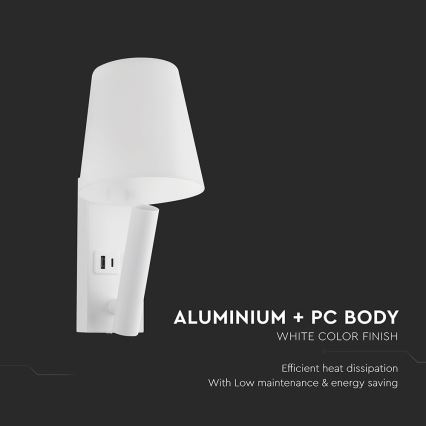 LED wandlamp met USB-poort LED/2W/230V 3000K wit