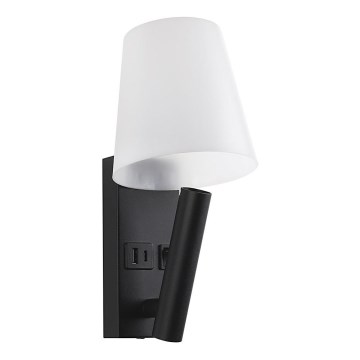 LED-wandlamp met USB-poort LED/2W/230V 3000K zwart/wit