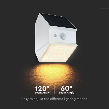 LED zonne-muurlamp met sensor LED/2,5W/3,7V 3000/4000/6000K IP65 1200 mAh wit