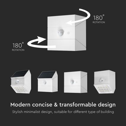 LED zonne-muurlamp met sensor LED/2,5W/3,7V 3000/4000/6000K IP65 1200 mAh wit