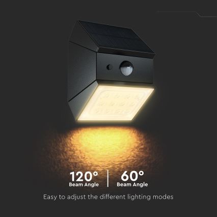 LED-wandlamp op zonne-energie met sensor LED/2,5 W/3,7 V 3000/4000/6000 K IP65 1200 mAh zwart