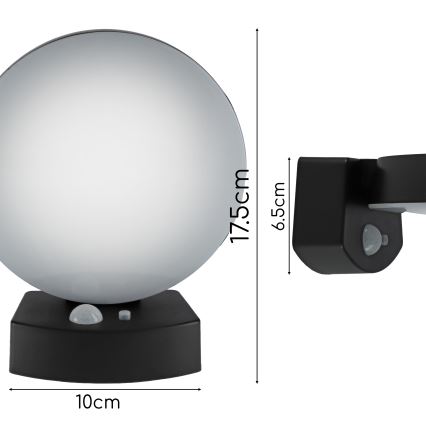 Dimbare LED-zonne-wandlamp met sensor LED/3W/3,7V 1800 mAh IP54 zwart