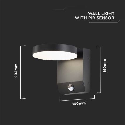 LED Buiten wall flexible lamp met sensor LED/17W/230V IP65 3000K zwart