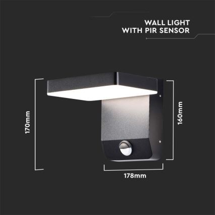 LED Buiten wall flexible lamp met sensor LED/17W/230V IP65 4000K zwart