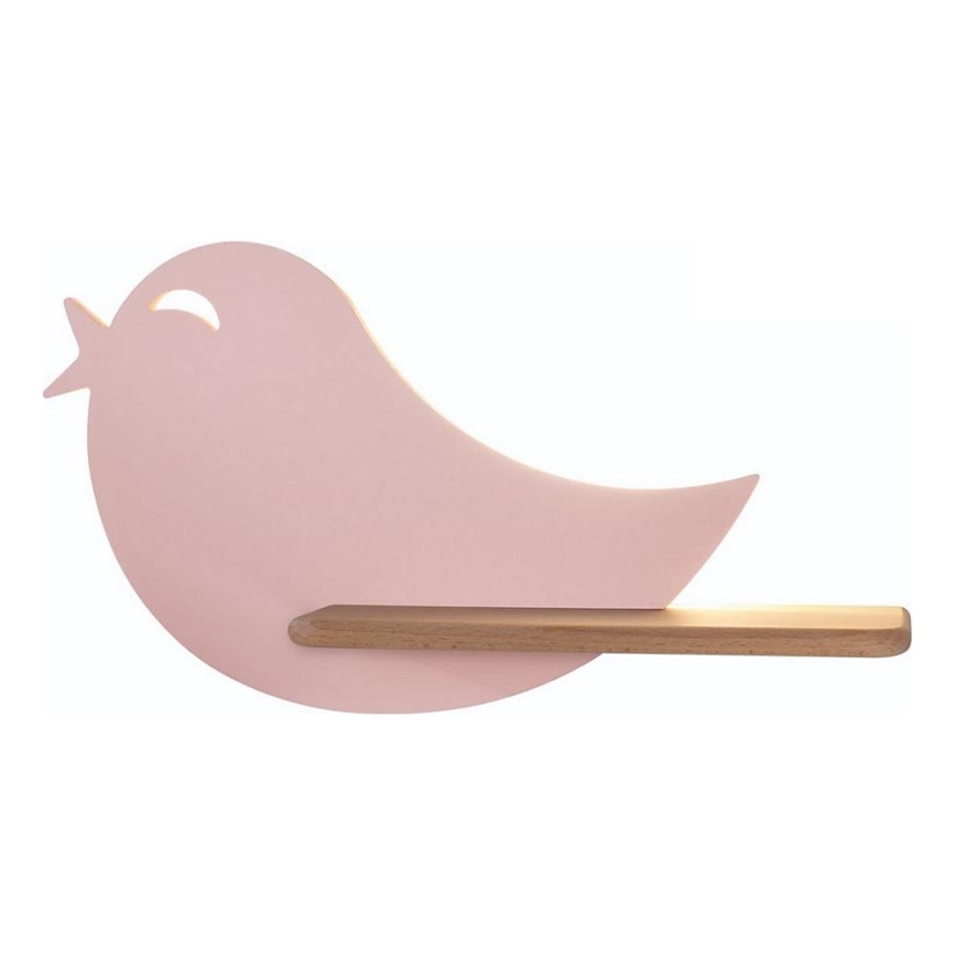 LED wandlamp voor kinderen inclusief plank BIRD LED/5W/230V roze/hout