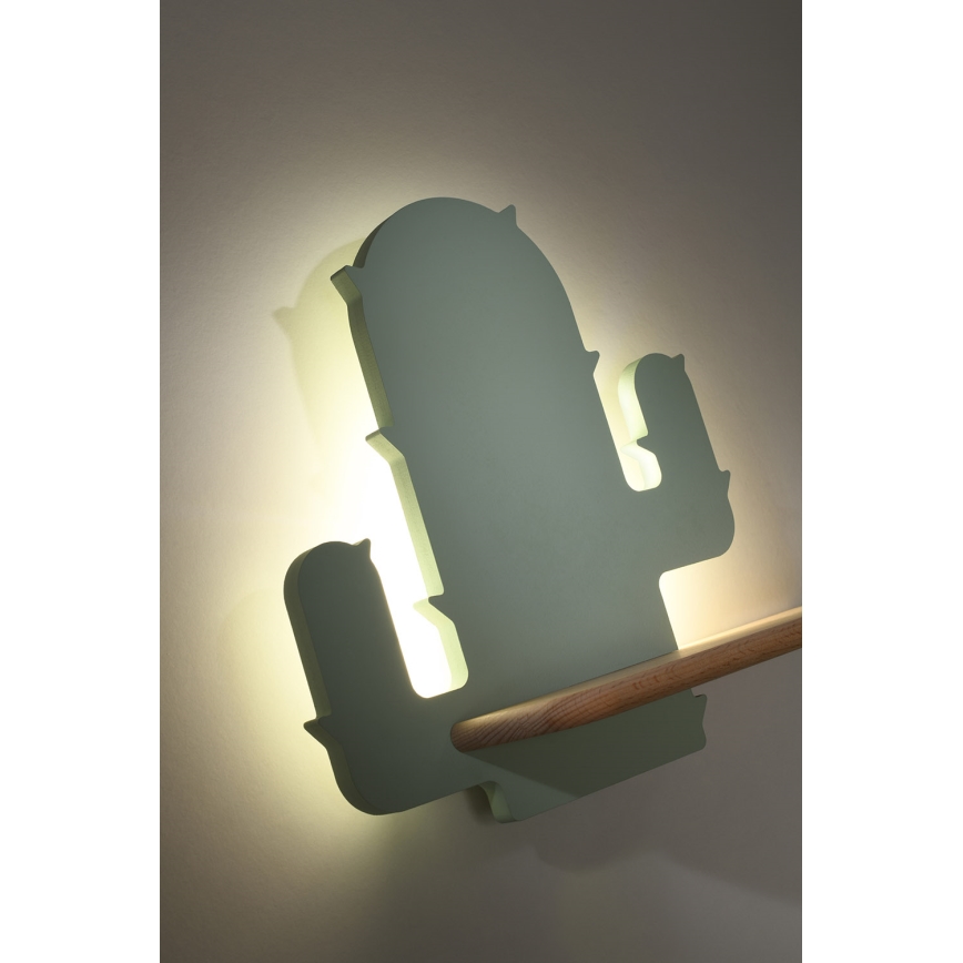 LED wandlamp voor kinderen inclusief plank CACTUS LED/4W/230V groen/hout