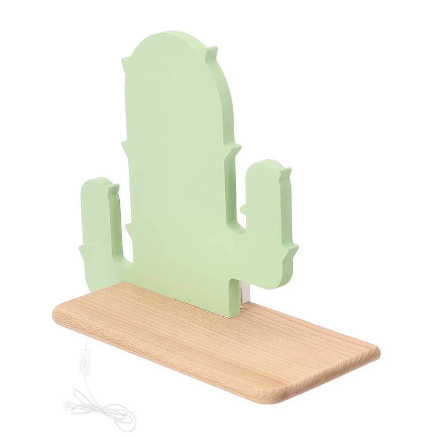 LED wandlamp voor kinderen inclusief plank CACTUS LED/4W/230V groen/hout