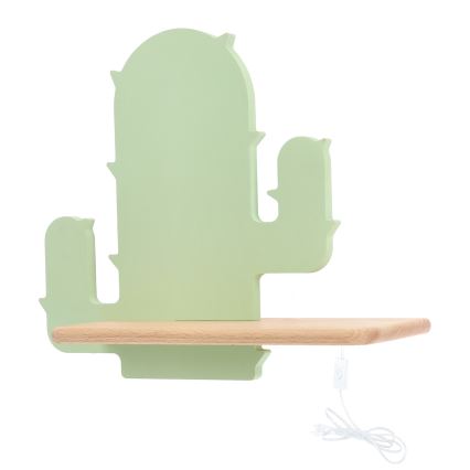 LED wandlamp voor kinderen inclusief plank CACTUS LED/4W/230V groen/hout