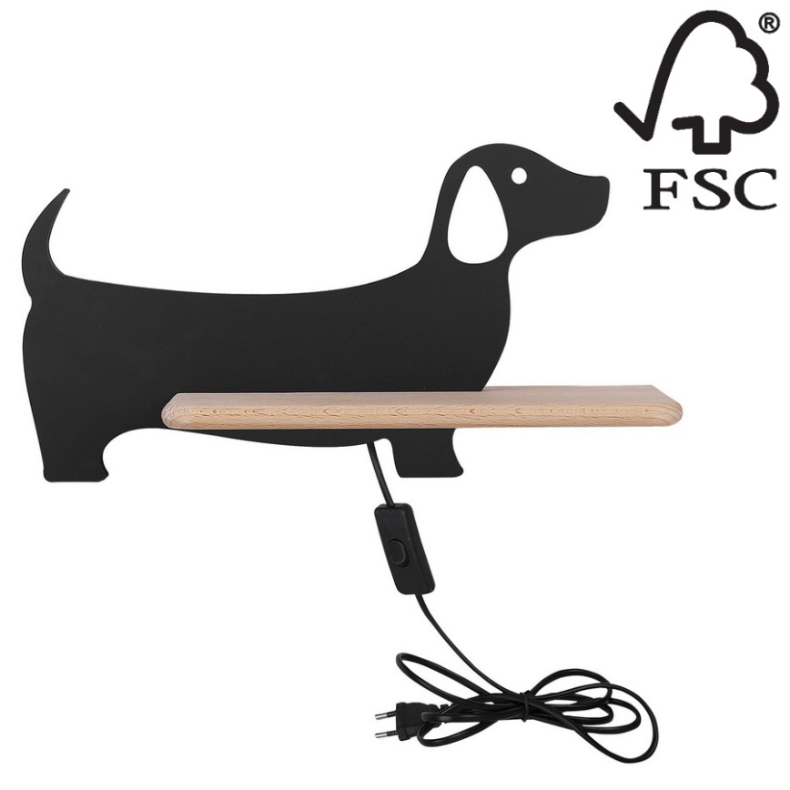 LED wandlamp voor kinderen inclusief plank DOG LED/5W/230V zwart/hout