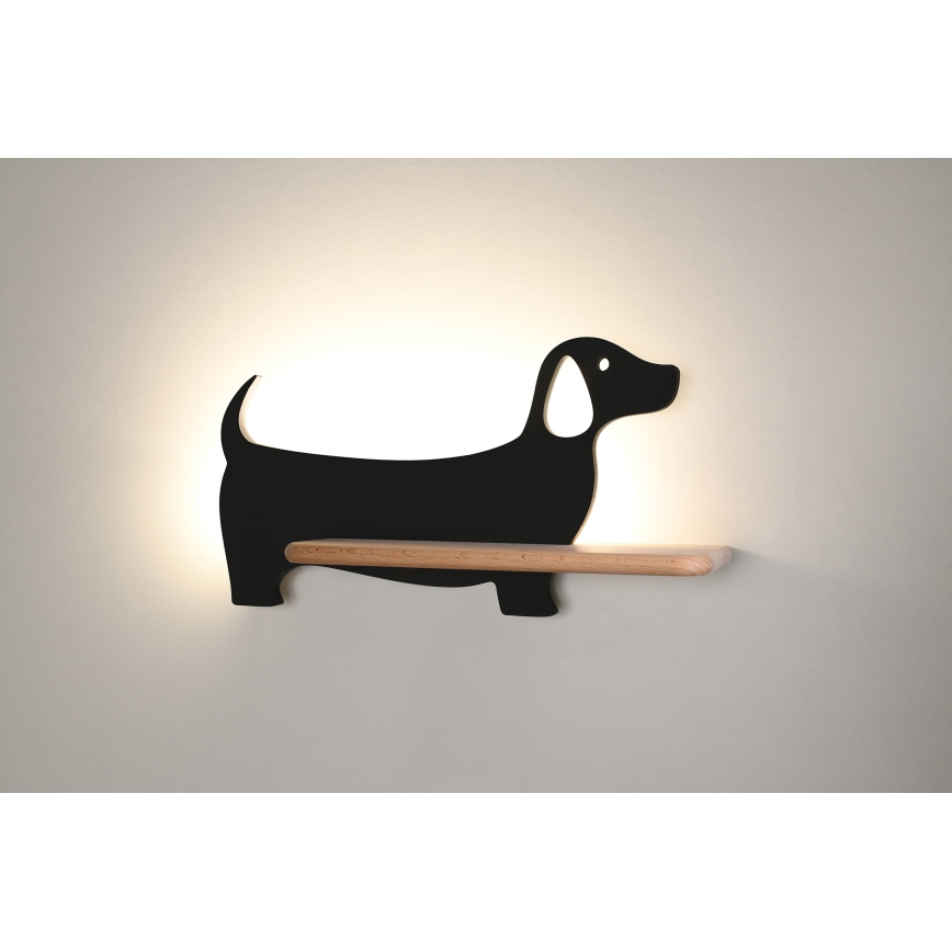 LED wandlamp voor kinderen inclusief plank DOG LED/5W/230V zwart/hout