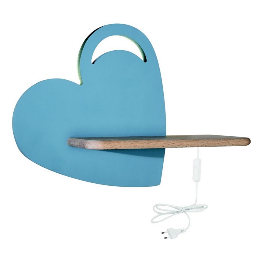 LED wandlamp voor kinderen inclusief plank HEART LED/5W/230V blauw/hout