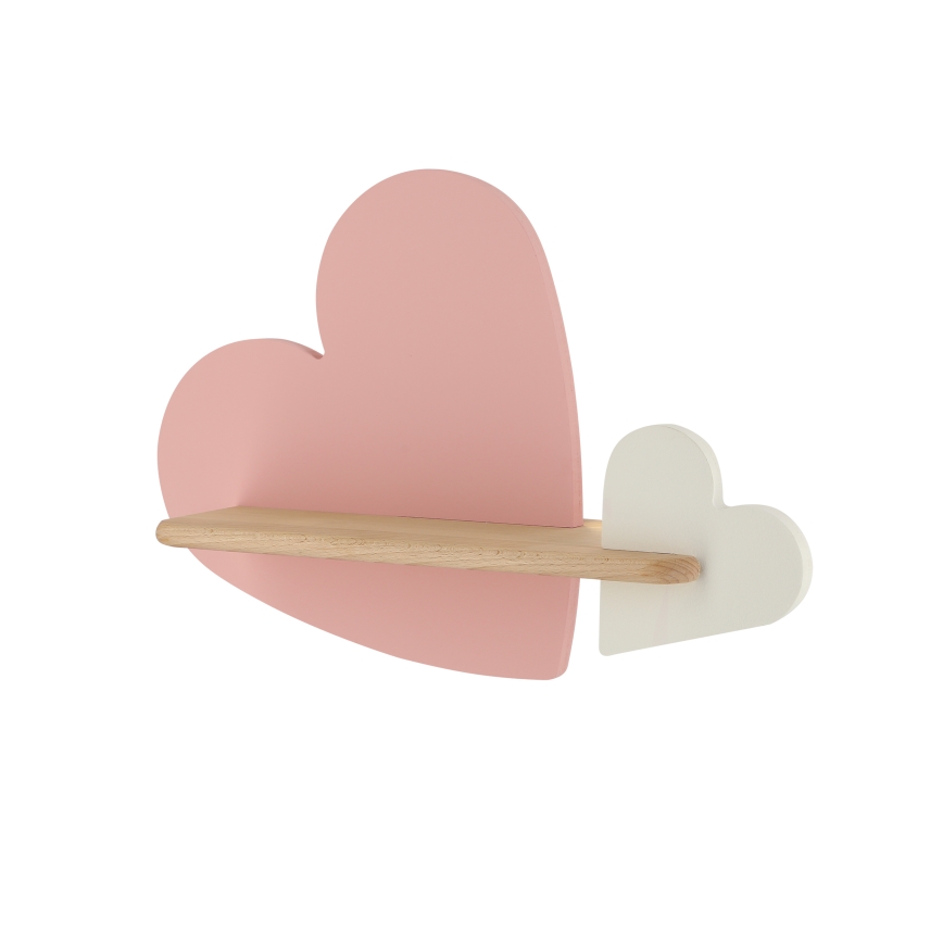 LED wandlamp voor kinderen inclusief plank HEART LED/5W/230V roze/wit/hout