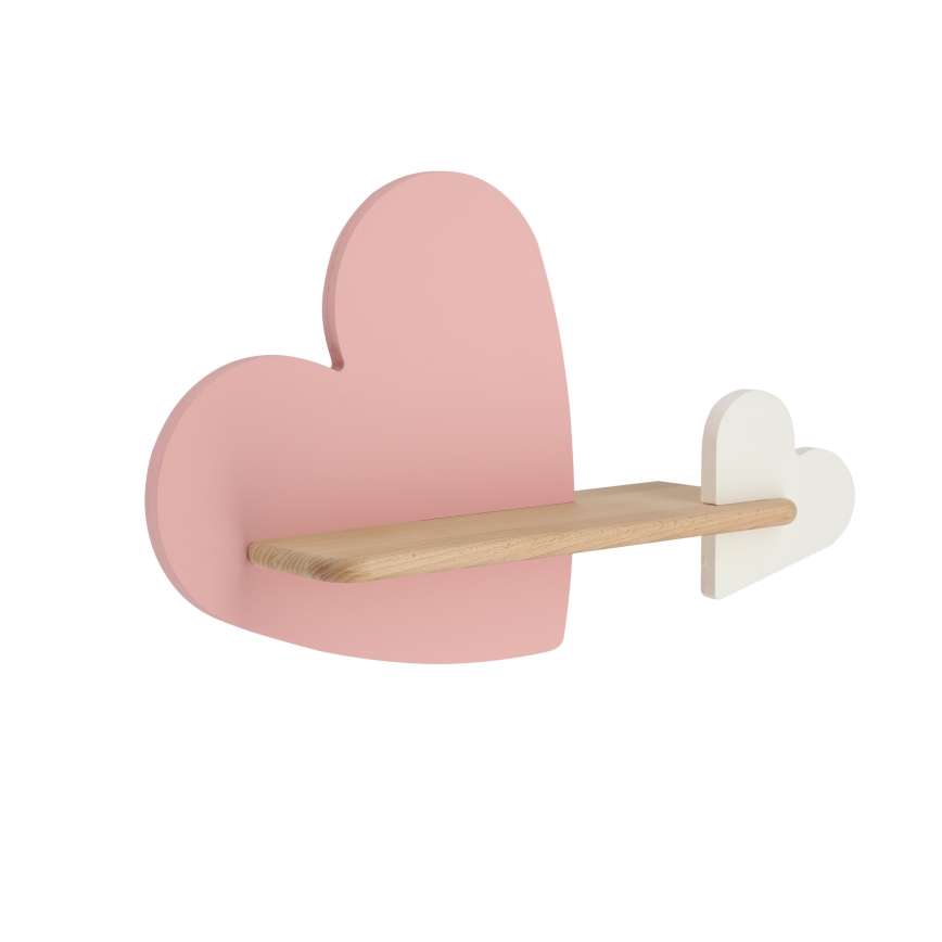 LED wandlamp voor kinderen inclusief plank HEART LED/5W/230V roze/wit/hout