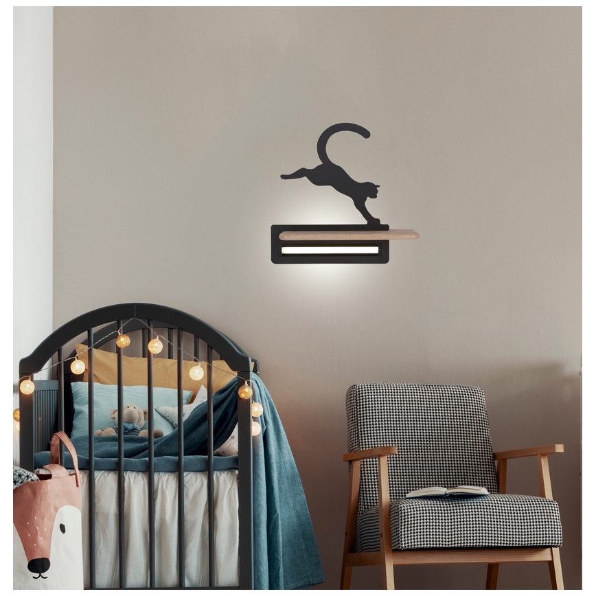 LED wandlamp voor kinderen inclusief plank JUMPING CAT LED/5W/230V