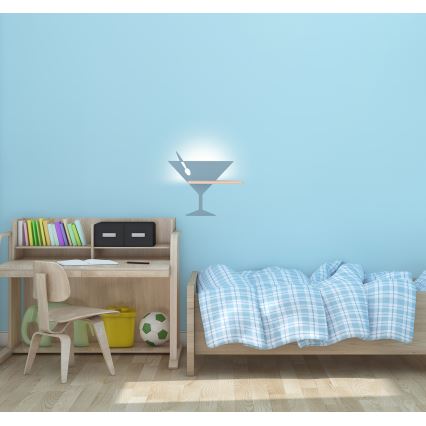LED wandlamp voor kinderen inclusief plank PICCOLO LED/4W/230V blauw/hout
