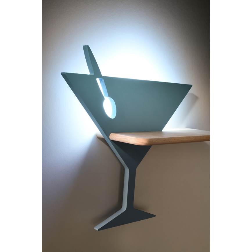 LED wandlamp voor kinderen inclusief plank PICCOLO LED/4W/230V blauw/hout