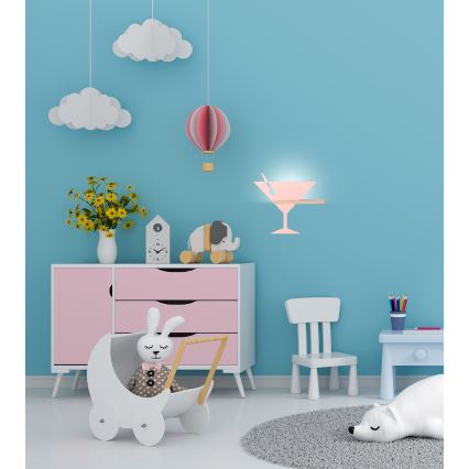 LED wandlamp voor kinderen inclusief plank PICCOLO LED/4W/230V roze/hout