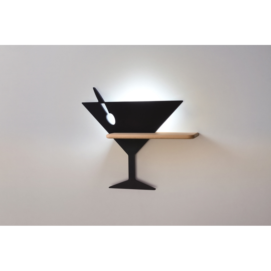 LED wandlamp voor kinderen inclusief plank PICCOLO LED/4W/230V zwart/hout